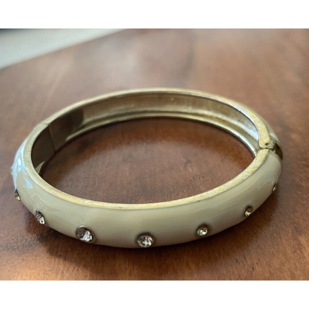 Women's Magnetic‎ Close Cream Colored Enamel Rhinestone Bracelet Jewelry